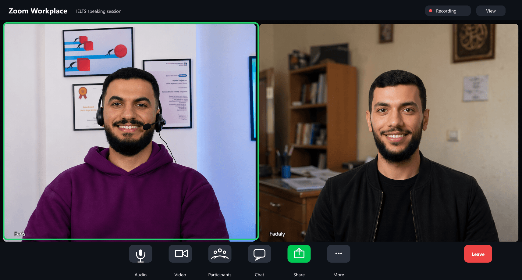 Скриншот IELTS preparation session із Zoom-style interface